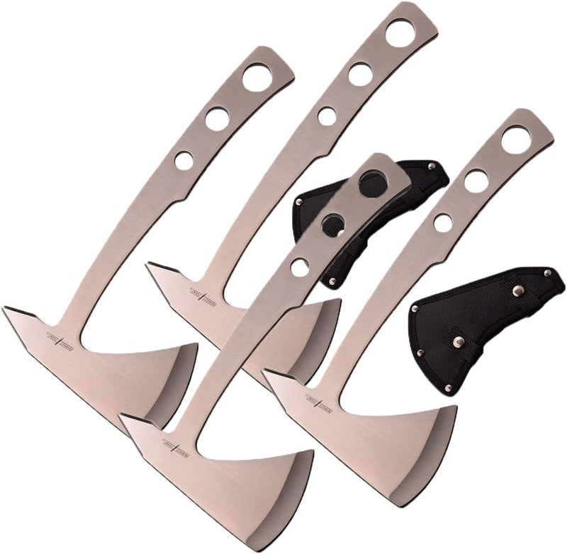 Perfect Point Stainless Steel Throwing Axe Set, 9.5 Inch Overall Length, 4mm Thick Blade, Satin Finish, 2-Pack with Nylon Sheath (Silver) - Image 1